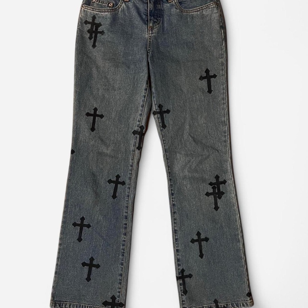 Women's Black Cross Pattern Jeans